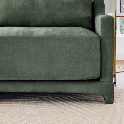 Two -seater Chenille Fabric sofa, 2 lumbar pillows,Ergonomic, high - quality wood frame, resilient sponge,Easy install, elegant armrests,Fits bedrooms, living rooms, reading nooks,Green