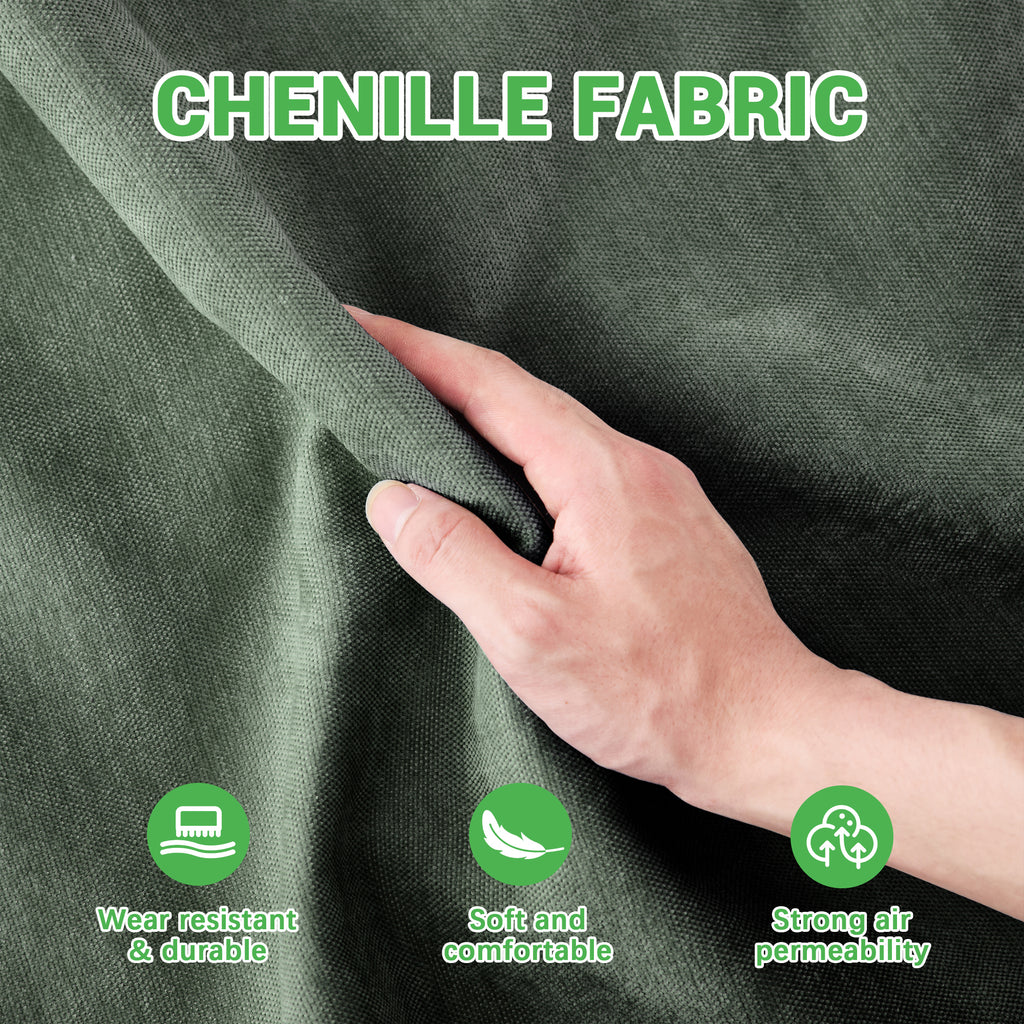 Two -seater Chenille Fabric sofa, 2 lumbar pillows,Ergonomic, high - quality wood frame, resilient sponge,Easy install, elegant armrests,Fits bedrooms, living rooms, reading nooks,Green