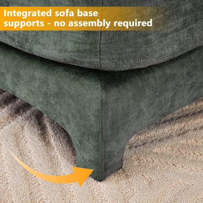 Two -seater Chenille Fabric sofa, 2 lumbar pillows,Ergonomic, high - quality wood frame, resilient sponge,Easy install, elegant armrests,Fits bedrooms, living rooms, reading nooks,Green