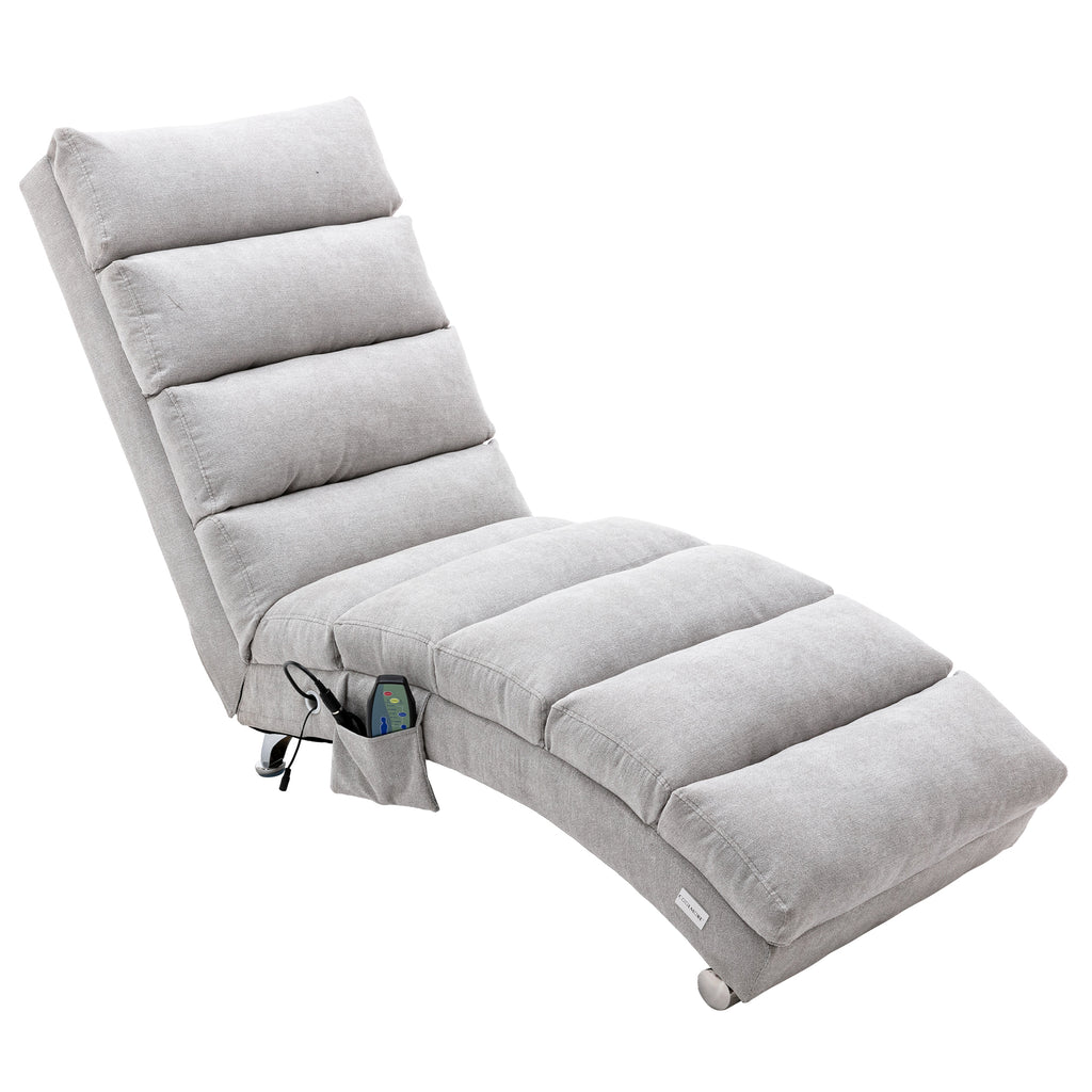 Light Grey Linen Massage Chaise Lounge Indoor with Remote Control, Ergonomic Electric Massage Lounger with 5 Modes