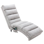 Light Grey Linen Massage Chaise Lounge Indoor with Remote Control, Ergonomic Electric Massage Lounger with 5 Modes