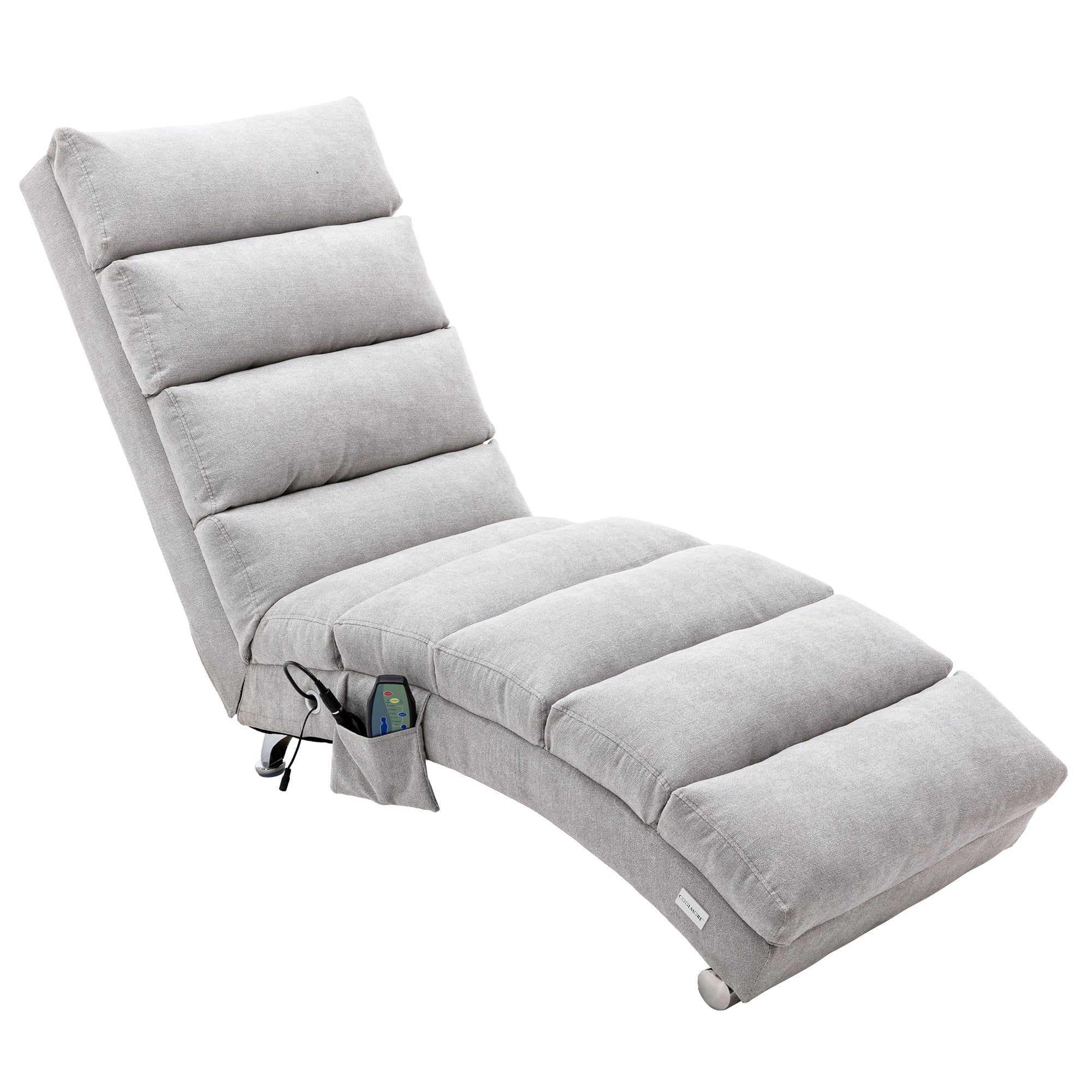 Light Grey Linen Massage Chaise Lounge Indoor with Remote Control, Ergonomic Electric Massage Lounger with 5 Modes