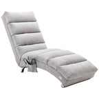 Light Grey Linen Massage Chaise Lounge Indoor with Remote Control, Ergonomic Electric Massage Lounger with 5 Modes