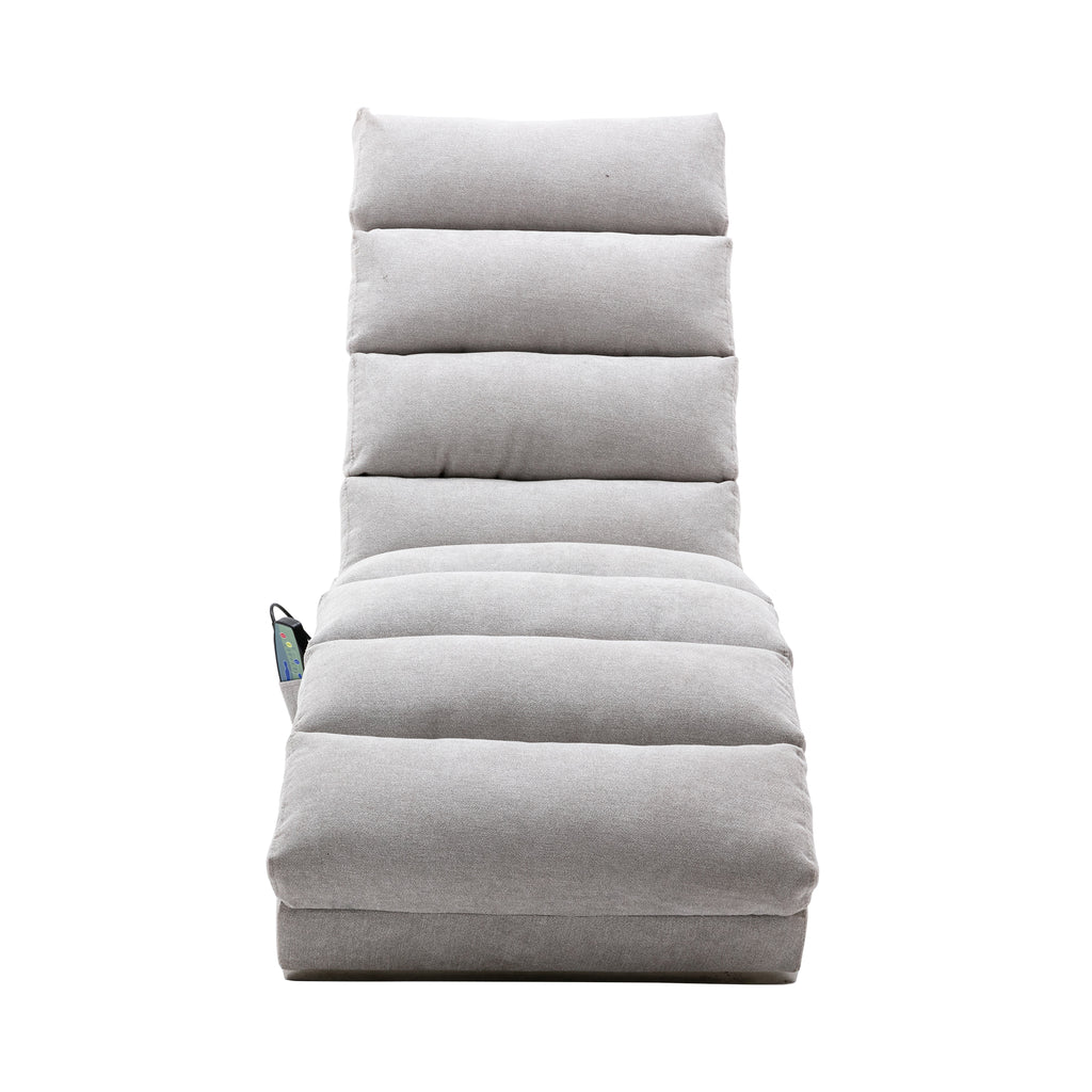 Light Grey Linen Massage Chaise Lounge Indoor with Remote Control, Ergonomic Electric Massage Lounger with 5 Modes