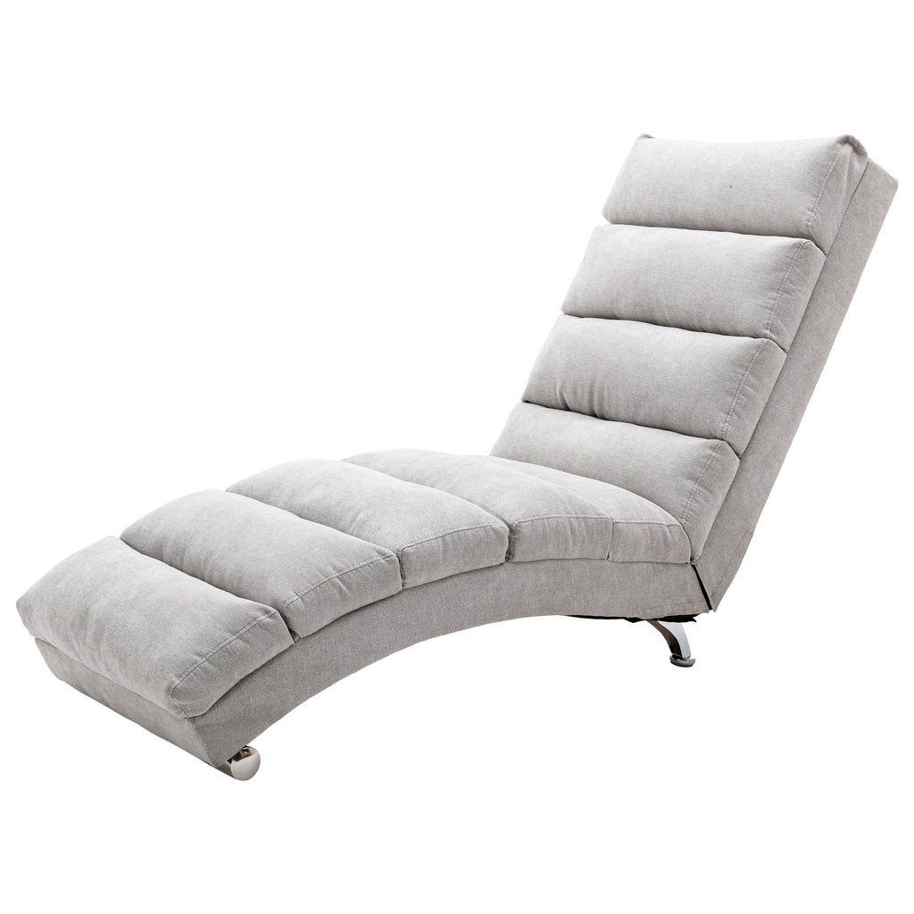 Light Grey Linen Massage Chaise Lounge Indoor with Remote Control, Ergonomic Electric Massage Lounger with 5 Modes
