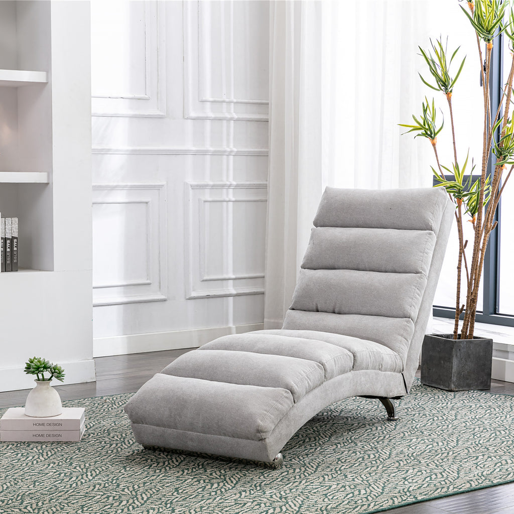 Light Grey Linen Massage Chaise Lounge Indoor with Remote Control, Ergonomic Electric Massage Lounger with 5 Modes