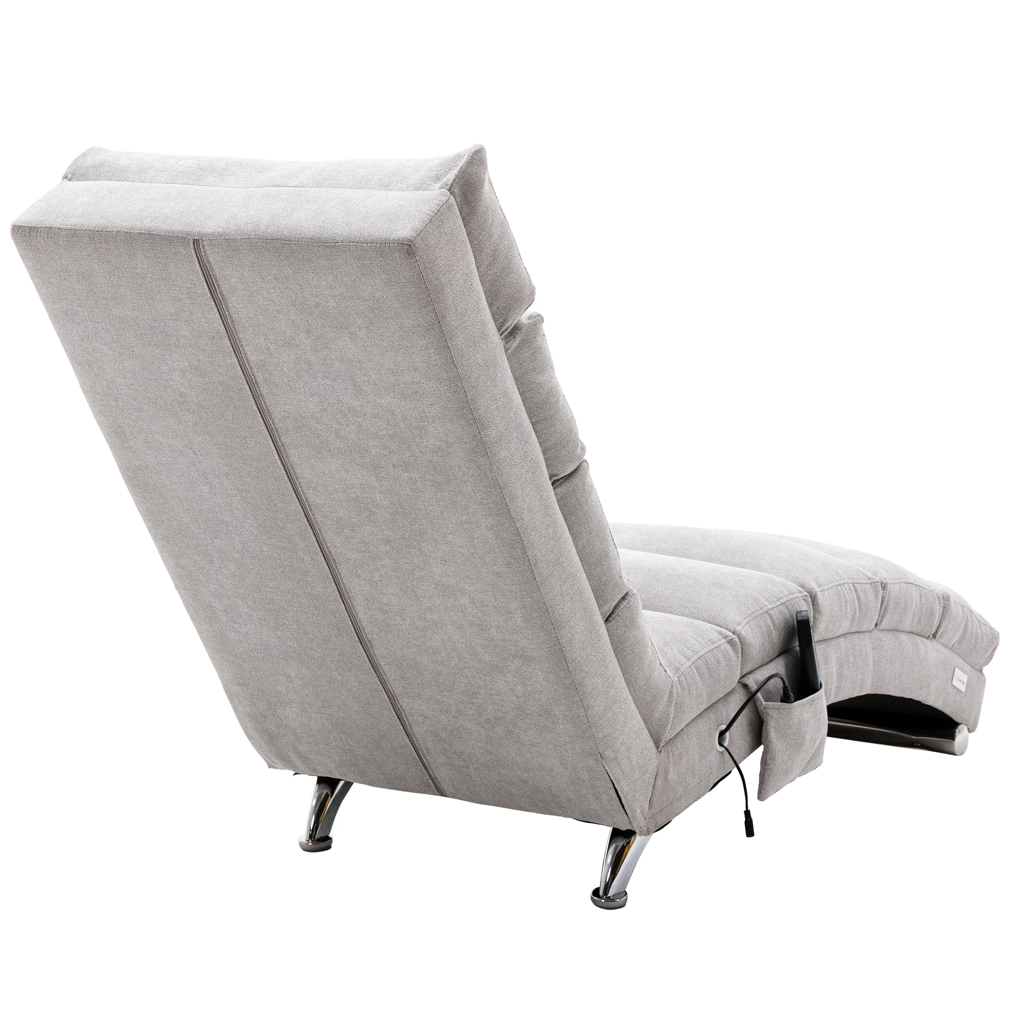 Light Grey Linen Massage Chaise Lounge Indoor with Remote Control, Ergonomic Electric Massage Lounger with 5 Modes
