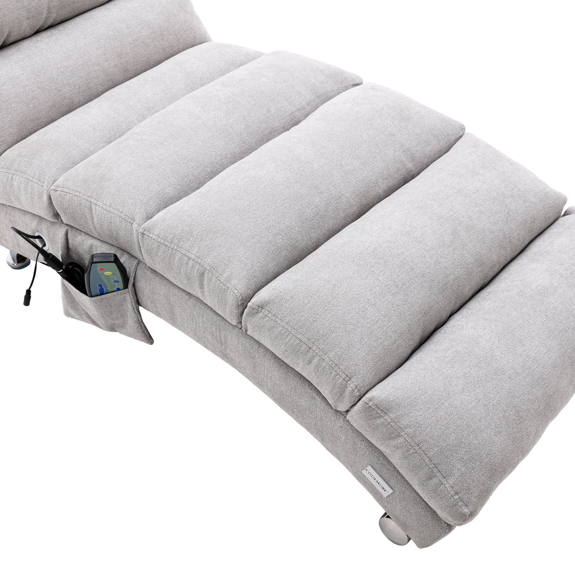 Light Grey Linen Massage Chaise Lounge Indoor with Remote Control, Ergonomic Electric Massage Lounger with 5 Modes