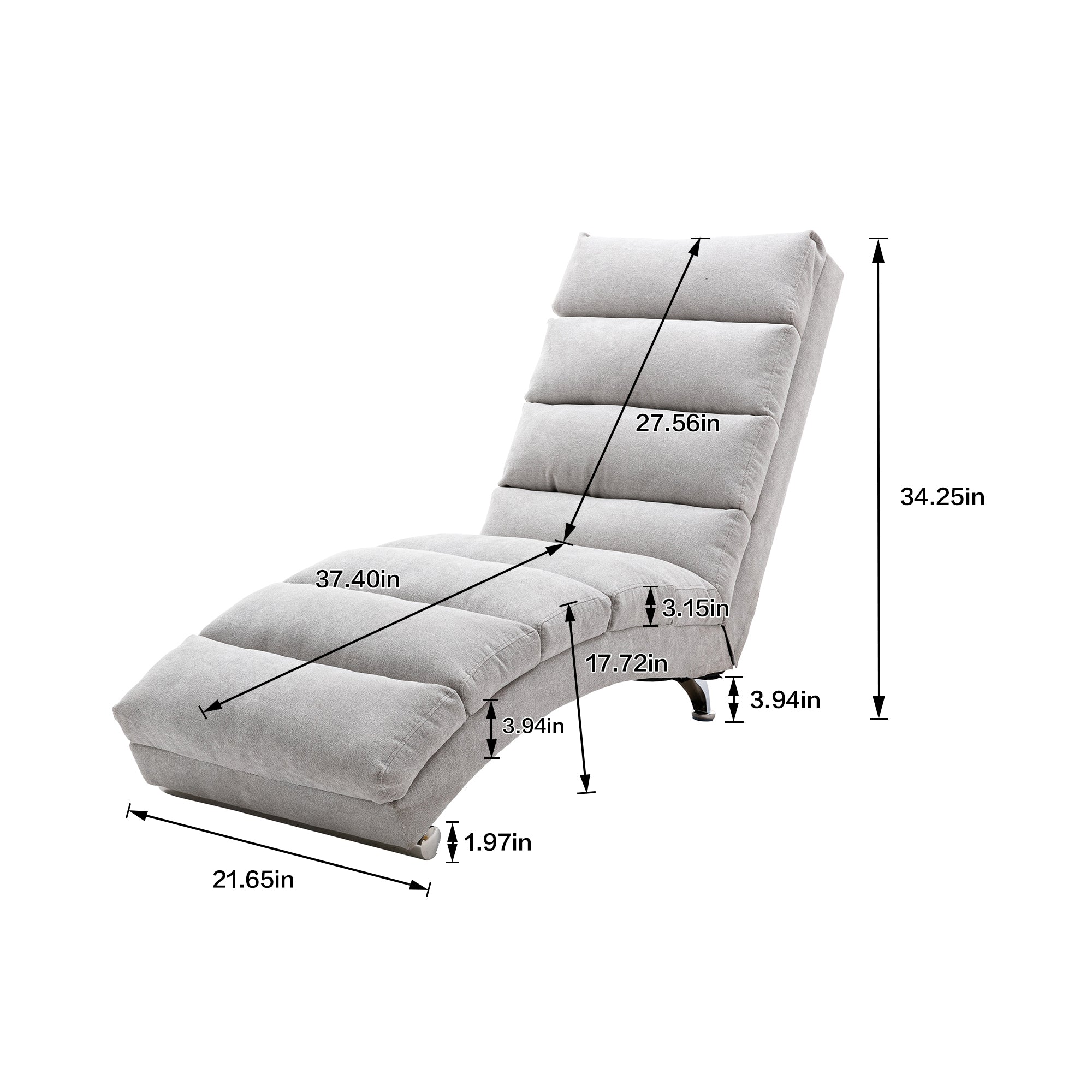Light Grey Linen Massage Chaise Lounge Indoor with Remote Control, Ergonomic Electric Massage Lounger with 5 Modes