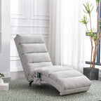 Light Grey Linen Massage Chaise Lounge Indoor with Remote Control, Ergonomic Electric Massage Lounger with 5 Modes