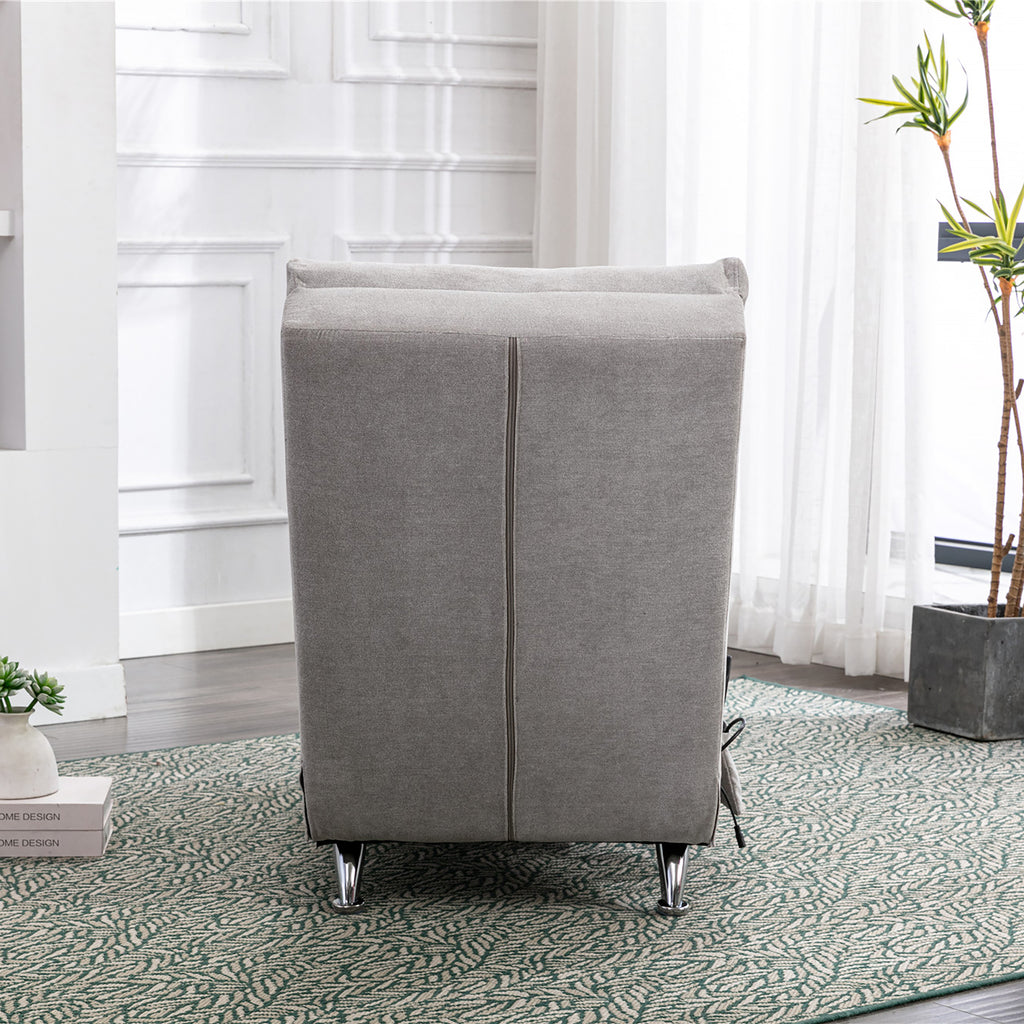 Light Grey Linen Massage Chaise Lounge Indoor with Remote Control, Ergonomic Electric Massage Lounger with 5 Modes