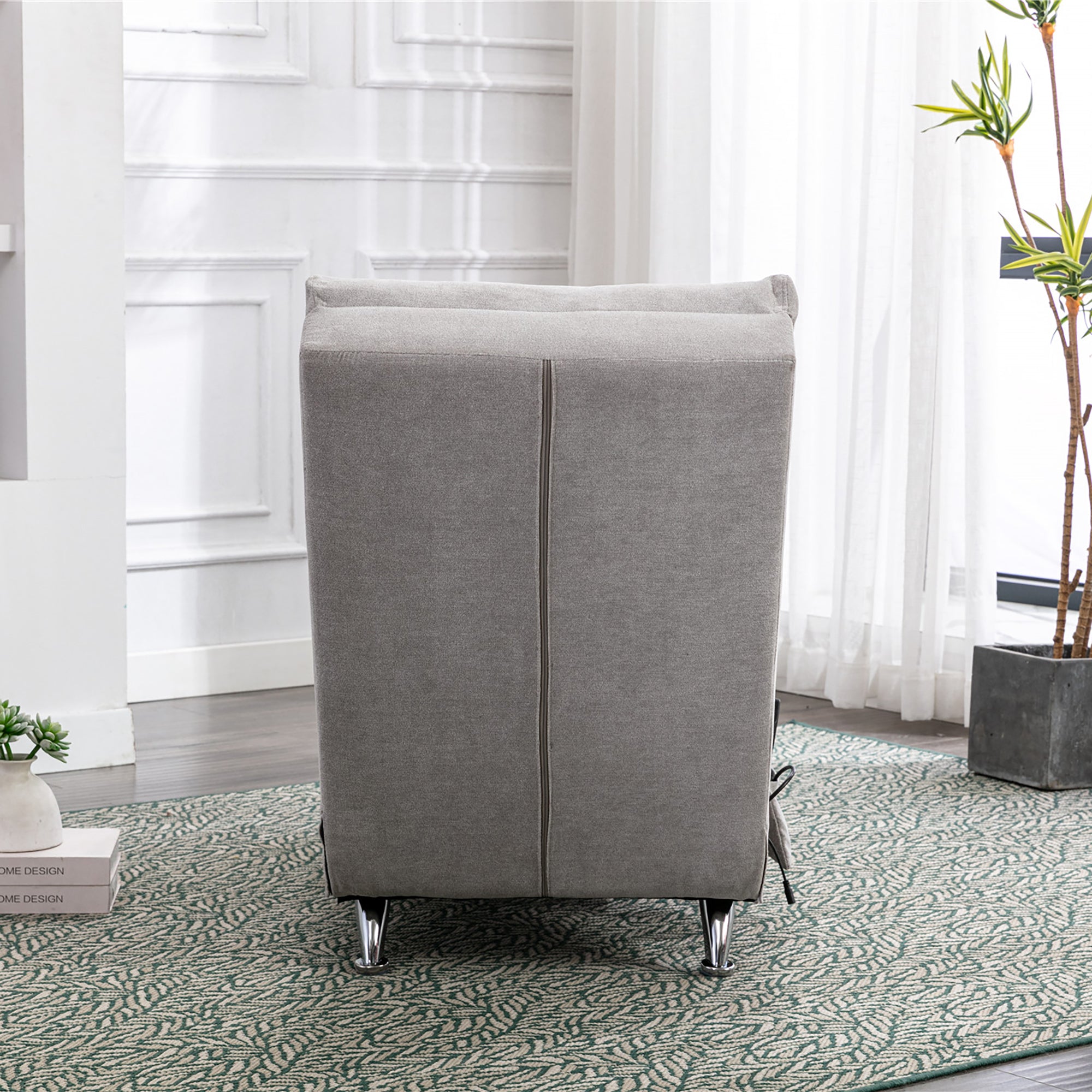 Light Grey Linen Massage Chaise Lounge Indoor with Remote Control, Ergonomic Electric Massage Lounger with 5 Modes