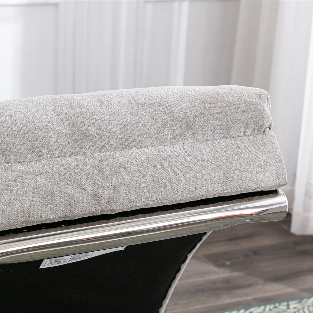 Light Grey Linen Massage Chaise Lounge Indoor with Remote Control, Ergonomic Electric Massage Lounger with 5 Modes