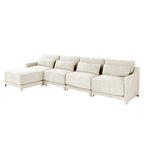 Four - seater sofa, 1 movable ottoman, Chenille fabric, high - quality wooden base, ergonomic, High - resilient sponge, easy install, Suits studies, living rooms, lounges,White