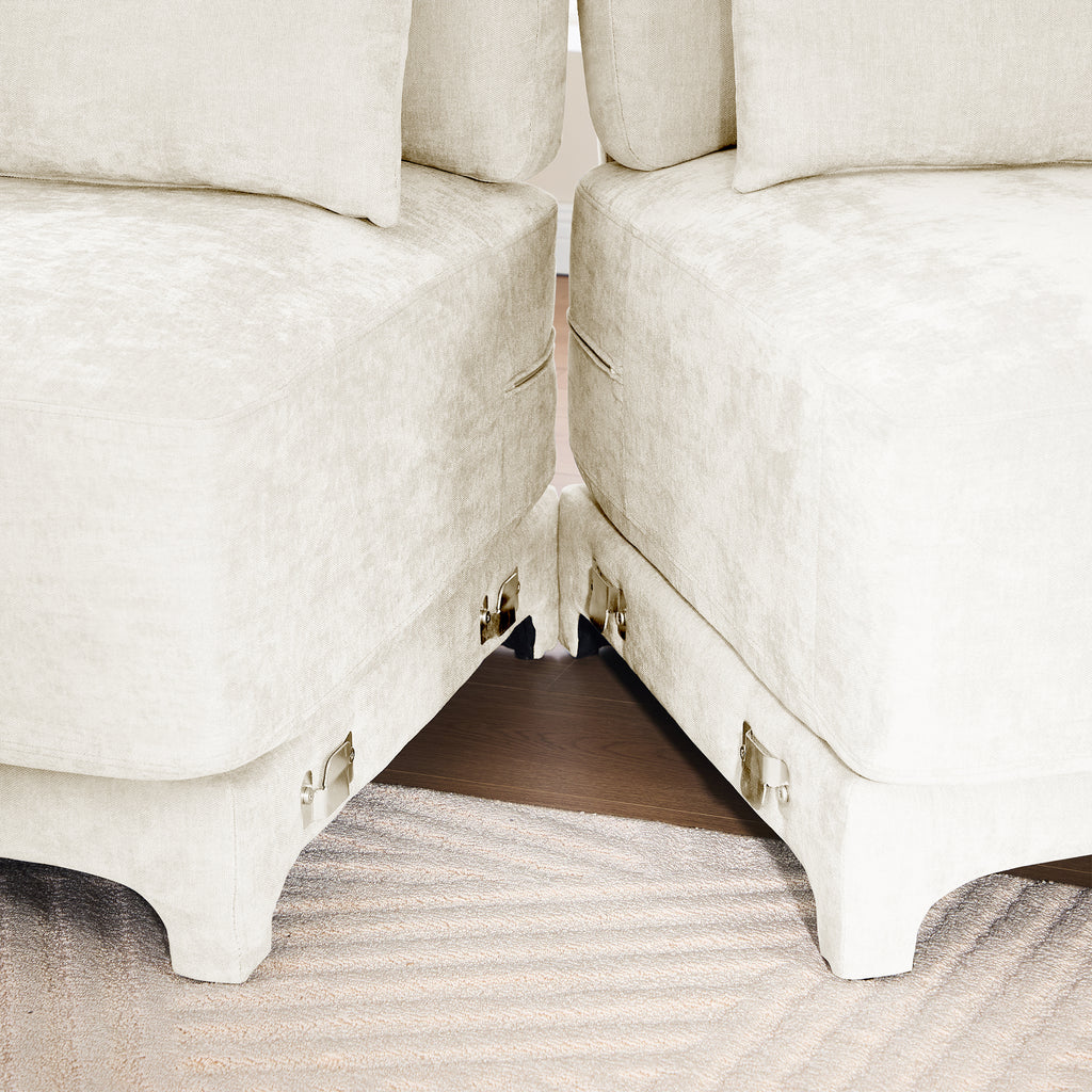 Four - seater sofa, 1 movable ottoman, Chenille fabric, high - quality wooden base, ergonomic, High - resilient sponge, easy install, Suits studies, living rooms, lounges,White