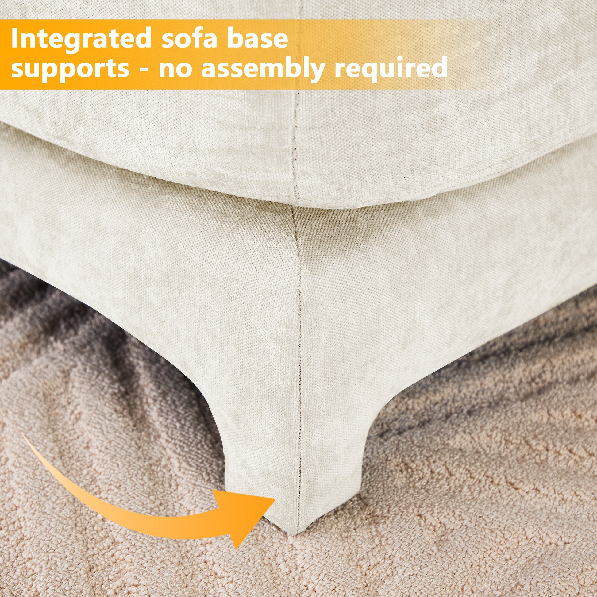 Four - seater sofa, 1 movable ottoman, Chenille fabric, high - quality wooden base, ergonomic, High - resilient sponge, easy install, Suits studies, living rooms, lounges,White