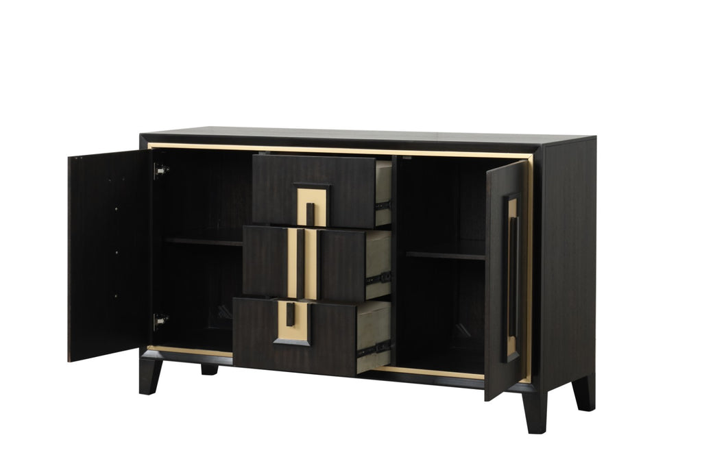 Espresso 1pc Server Storage Drawers Wood Handle Gold accent Trim Server Dining Room Furniture