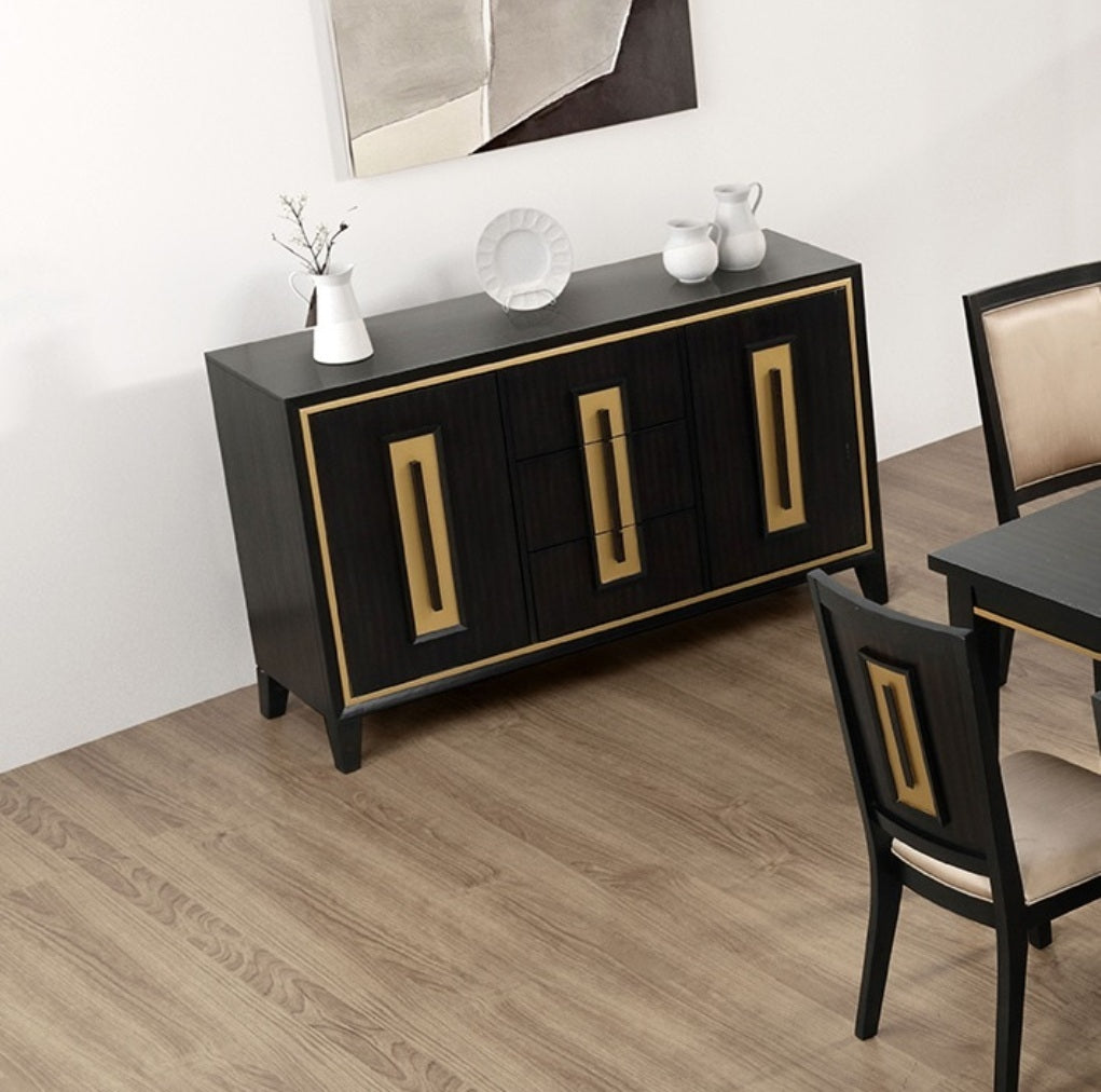 Espresso 1pc Server Storage Drawers Wood Handle Gold accent Trim Server Dining Room Furniture