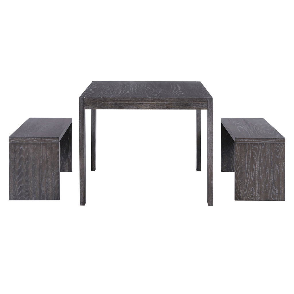 TREXM 3-piece Farmhouse Style Simple Dining Set, Dining Table and 2 Benches, for Dining Room, Kitchen and Living Room (Espresso)