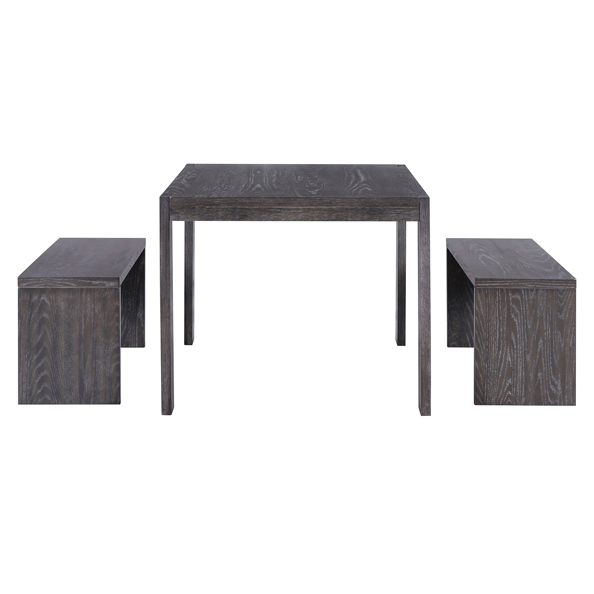 TREXM 3-piece Farmhouse Style Simple Dining Set, Dining Table and 2 Benches, for Dining Room, Kitchen and Living Room (Espresso)