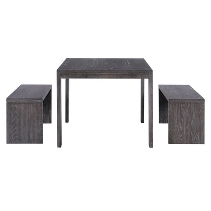 TREXM 3-piece Farmhouse Style Simple Dining Set, Dining Table and 2 Benches, for Dining Room, Kitchen and Living Room (Espresso)