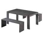 TREXM 3-piece Farmhouse Style Simple Dining Set, Dining Table and 2 Benches, for Dining Room, Kitchen and Living Room (Espresso)