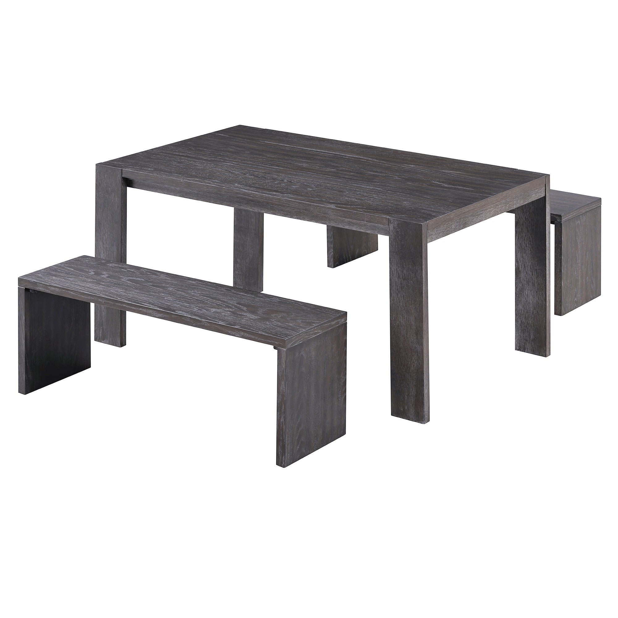 TREXM 3-piece Farmhouse Style Simple Dining Set, Dining Table and 2 Benches, for Dining Room, Kitchen and Living Room (Espresso)