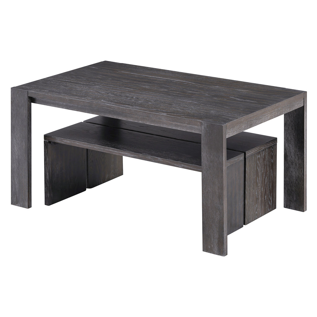 TREXM 3-piece Farmhouse Style Simple Dining Set, Dining Table and 2 Benches, for Dining Room, Kitchen and Living Room (Espresso)