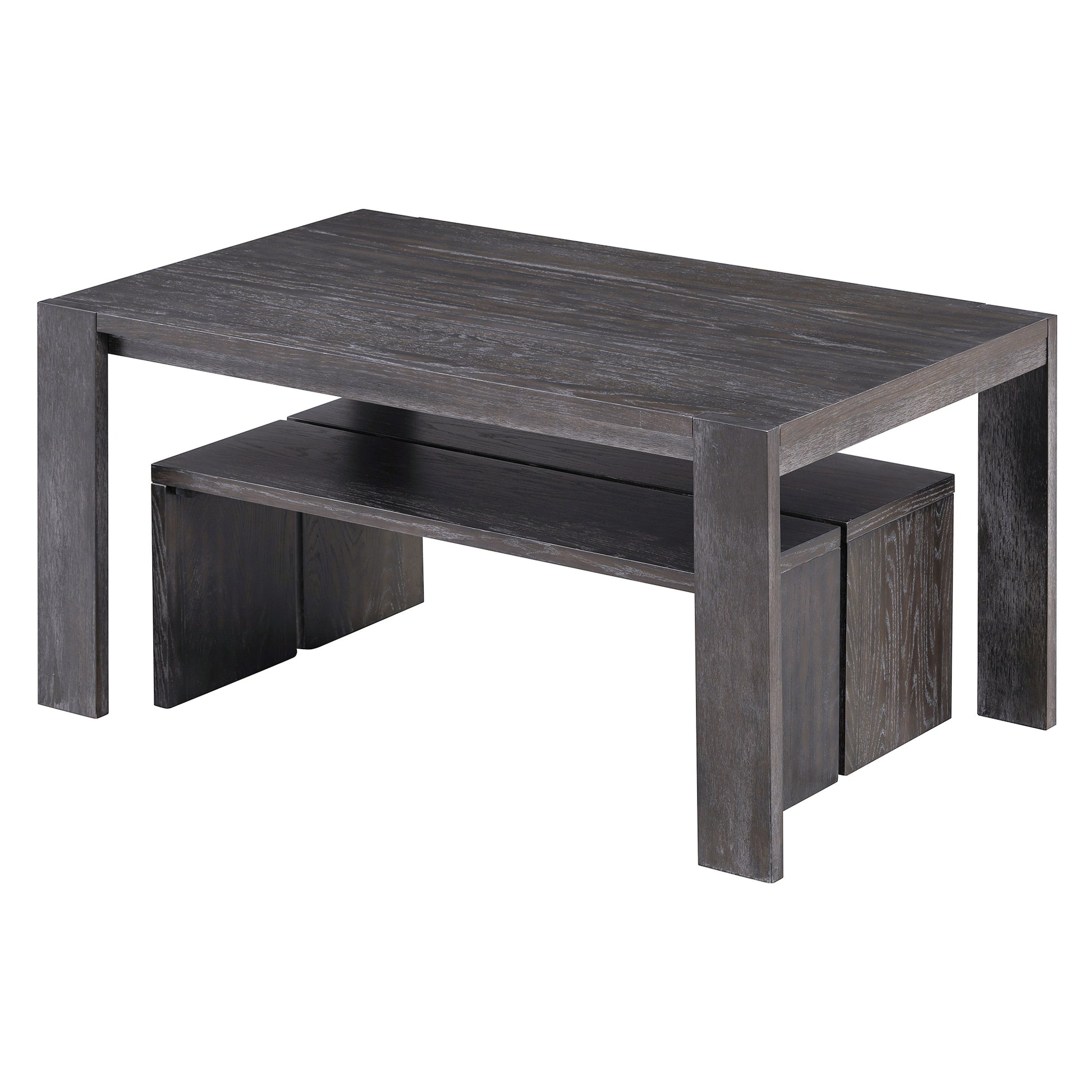 TREXM 3-piece Farmhouse Style Simple Dining Set, Dining Table and 2 Benches, for Dining Room, Kitchen and Living Room (Espresso)