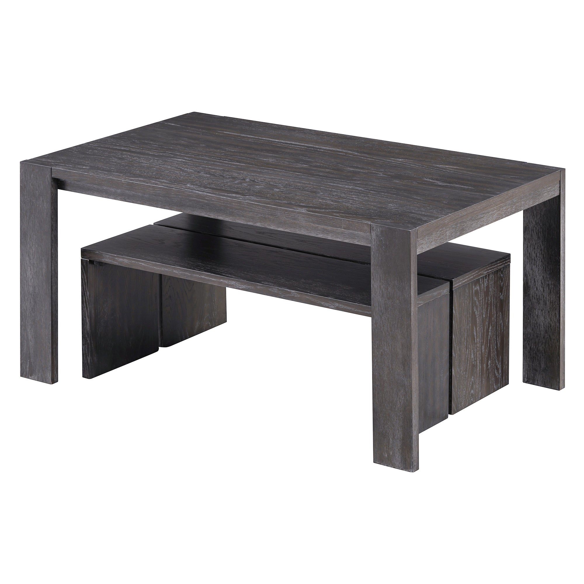 TREXM 3-piece Farmhouse Style Simple Dining Set, Dining Table and 2 Benches, for Dining Room, Kitchen and Living Room (Espresso)