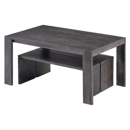 TREXM 3-piece Farmhouse Style Simple Dining Set, Dining Table and 2 Benches, for Dining Room, Kitchen and Living Room (Espresso)