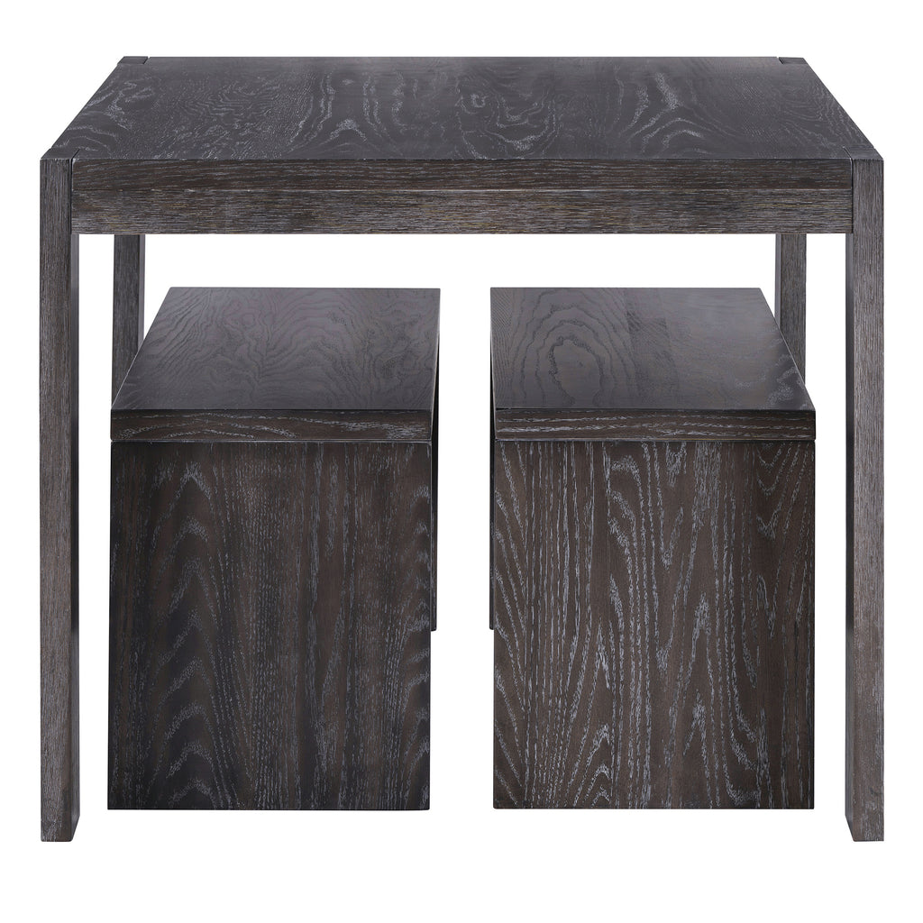 TREXM 3-piece Farmhouse Style Simple Dining Set, Dining Table and 2 Benches, for Dining Room, Kitchen and Living Room (Espresso)