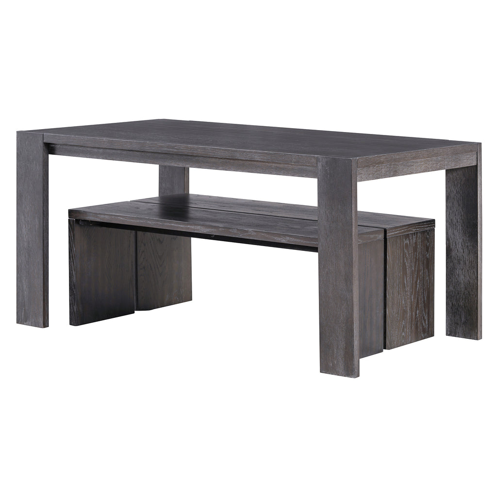 TREXM 3-piece Farmhouse Style Simple Dining Set, Dining Table and 2 Benches, for Dining Room, Kitchen and Living Room (Espresso)