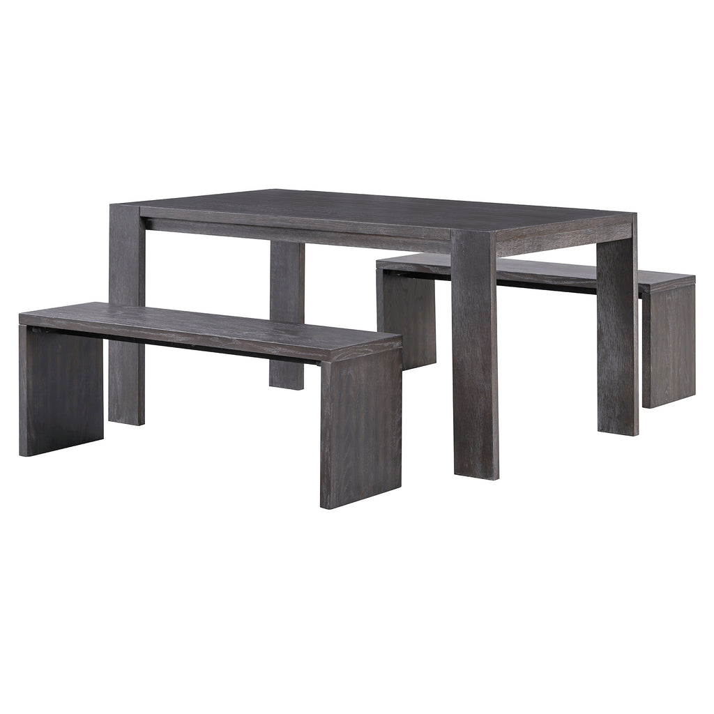 TREXM 3-piece Farmhouse Style Simple Dining Set, Dining Table and 2 Benches, for Dining Room, Kitchen and Living Room (Espresso)