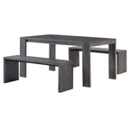 TREXM 3-piece Farmhouse Style Simple Dining Set, Dining Table and 2 Benches, for Dining Room, Kitchen and Living Room (Espresso)