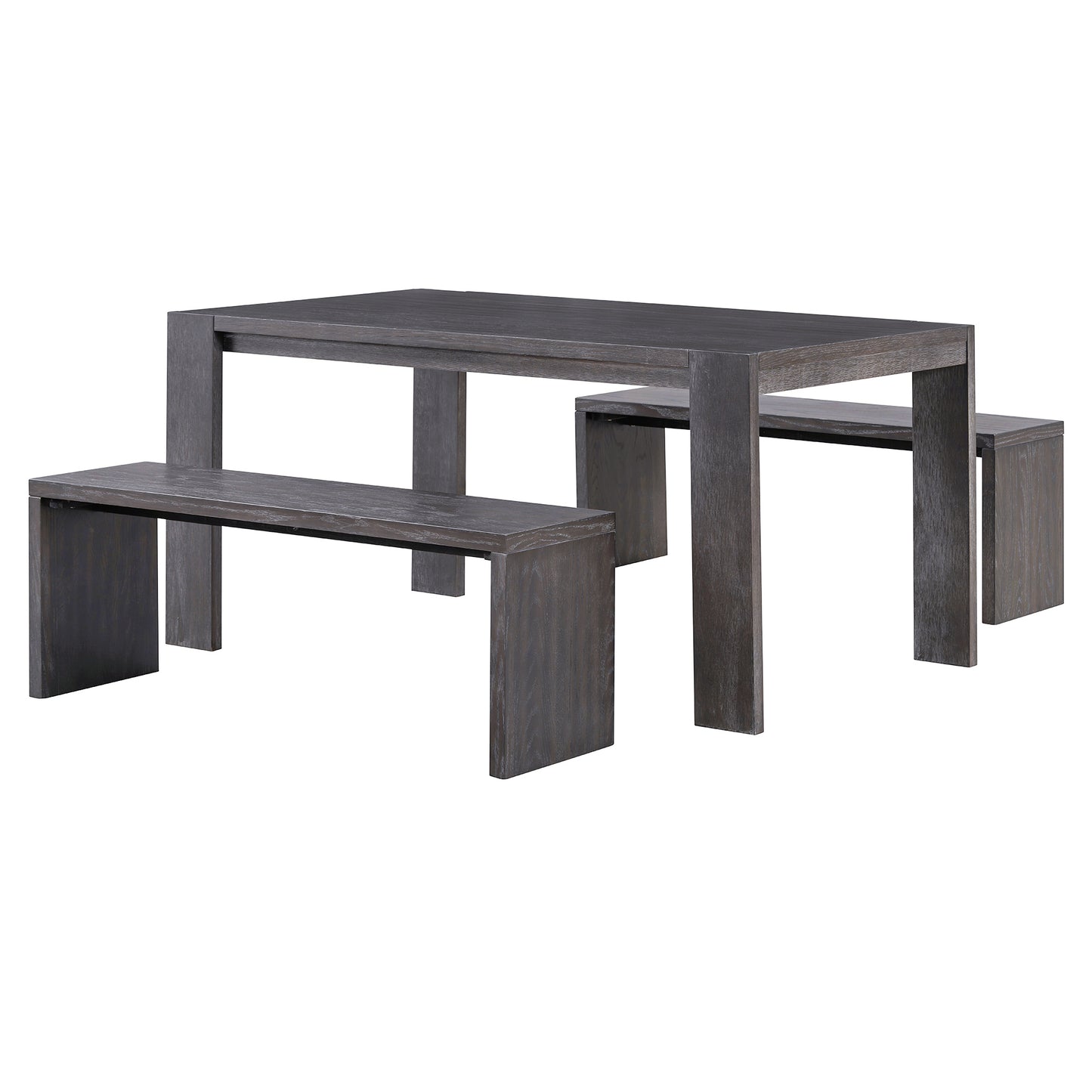 TREXM 3-piece Farmhouse Style Simple Dining Set, Dining Table and 2 Benches, for Dining Room, Kitchen and Living Room (Espresso)