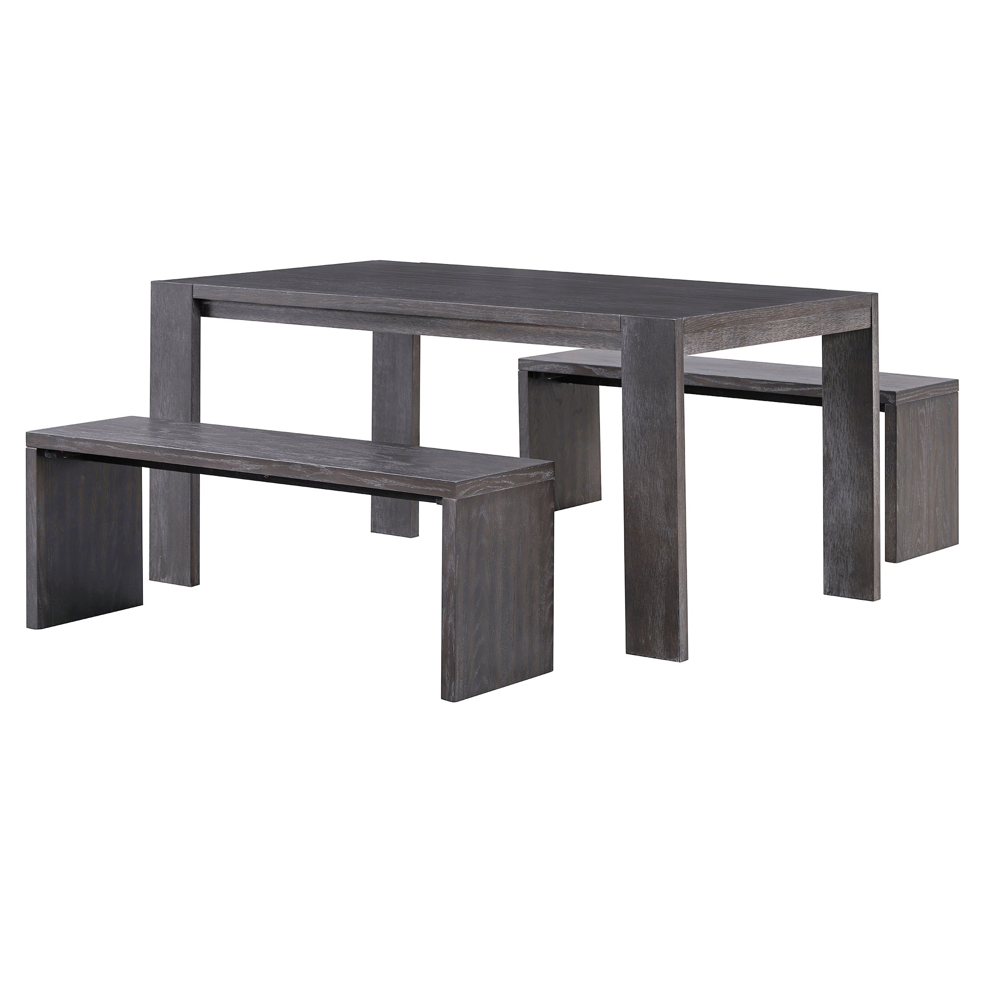 TREXM 3-piece Farmhouse Style Simple Dining Set, Dining Table and 2 Benches, for Dining Room, Kitchen and Living Room (Espresso)