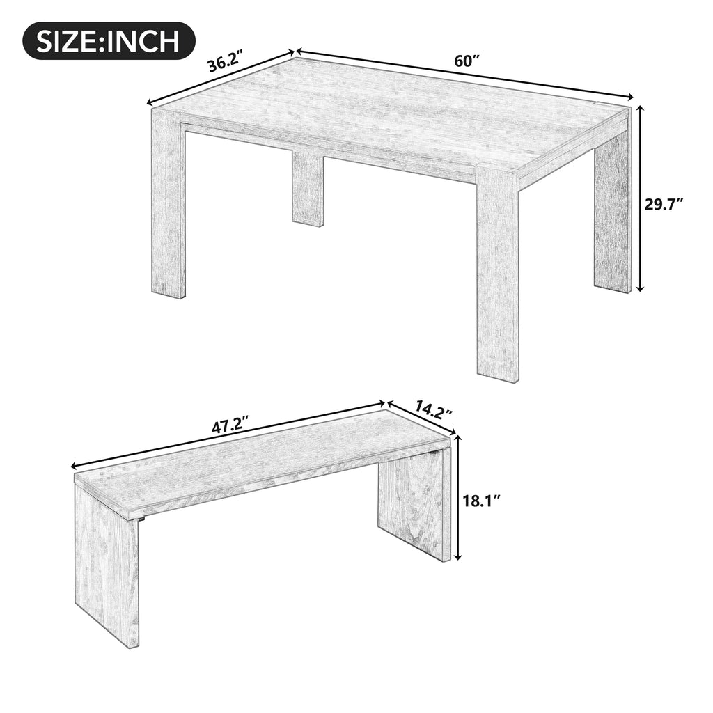 TREXM 3-piece Farmhouse Style Simple Dining Set, Dining Table and 2 Benches, for Dining Room, Kitchen and Living Room (Espresso)