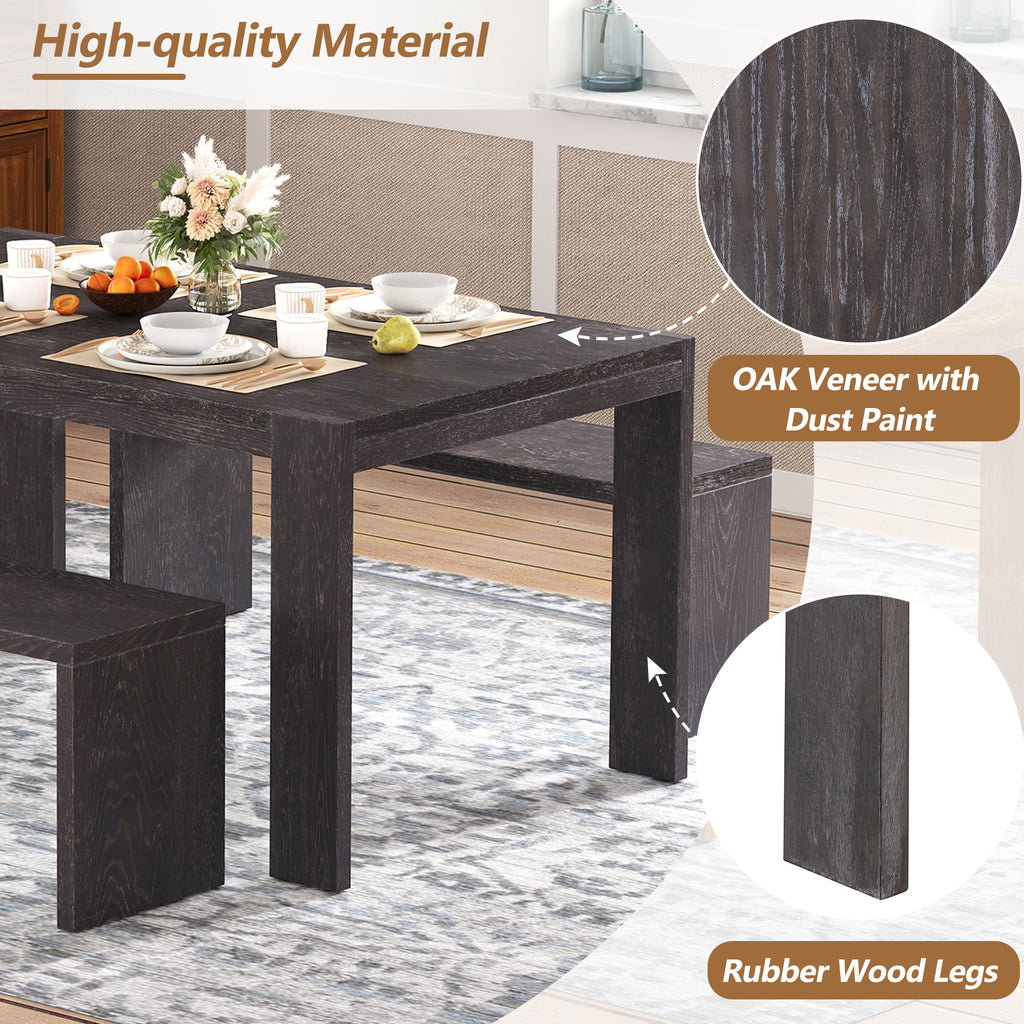 TREXM 3-piece Farmhouse Style Simple Dining Set, Dining Table and 2 Benches, for Dining Room, Kitchen and Living Room (Espresso)