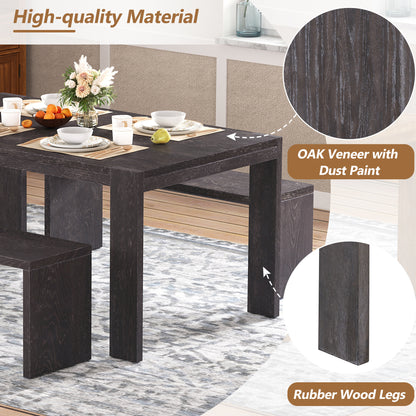 TREXM 3-piece Farmhouse Style Simple Dining Set, Dining Table and 2 Benches, for Dining Room, Kitchen and Living Room (Espresso)