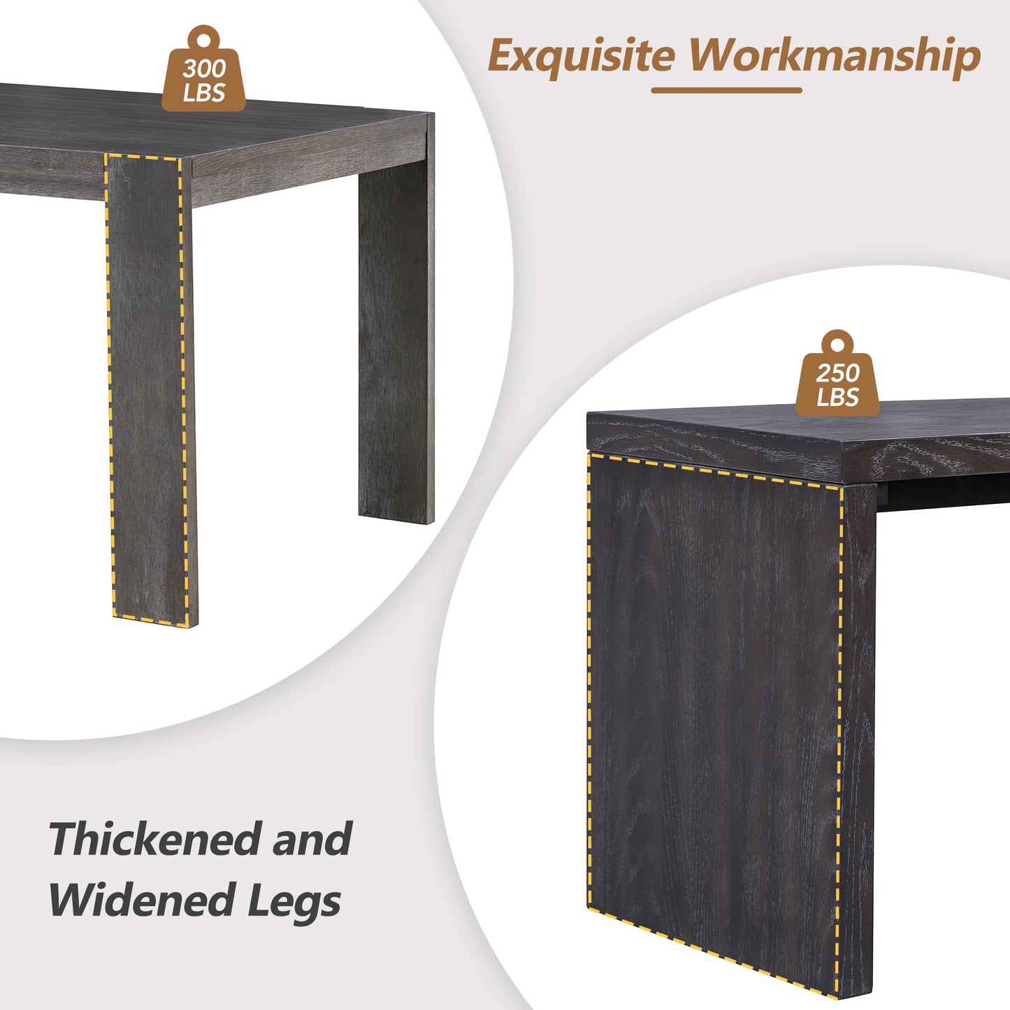 TREXM 3-piece Farmhouse Style Simple Dining Set, Dining Table and 2 Benches, for Dining Room, Kitchen and Living Room (Espresso)