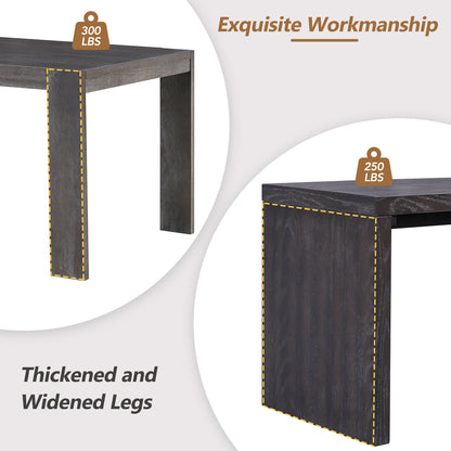 TREXM 3-piece Farmhouse Style Simple Dining Set, Dining Table and 2 Benches, for Dining Room, Kitchen and Living Room (Espresso)