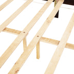 Queen Pine wooden Bed with Rattan Headboard and Footboard, with Central Enhanced Bed Platform ,Espresso