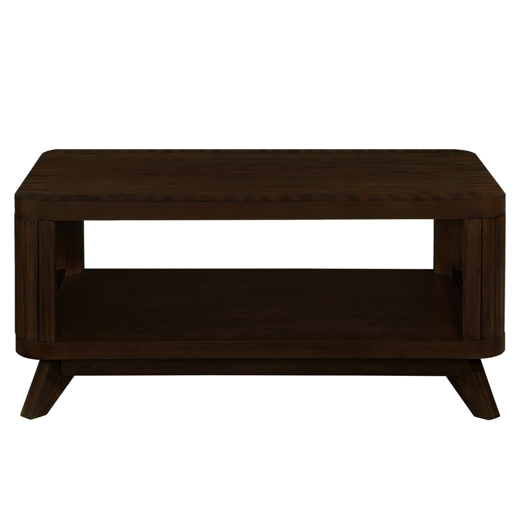 Rectangular Wood Coffee Table for Living Room, 41.5-Inch Coffee Table with Solid Wood Legs, Wood Center Table Tea Table with Open Storage Shelf. Easy Assembly,  Espresso
