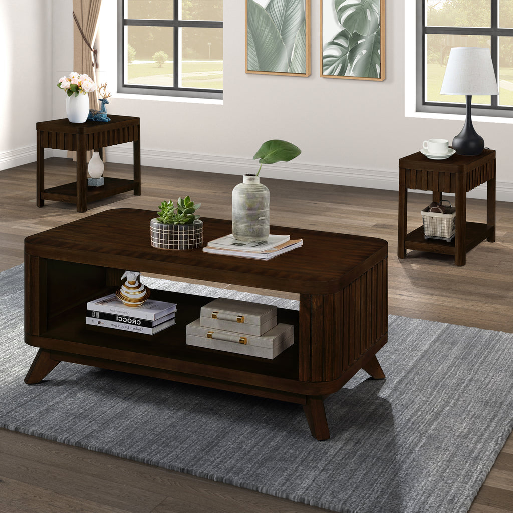 Rectangular Wood Coffee Table for Living Room, 41.5-Inch Coffee Table with Solid Wood Legs, Wood Center Table Tea Table with Open Storage Shelf. Easy Assembly,  Espresso