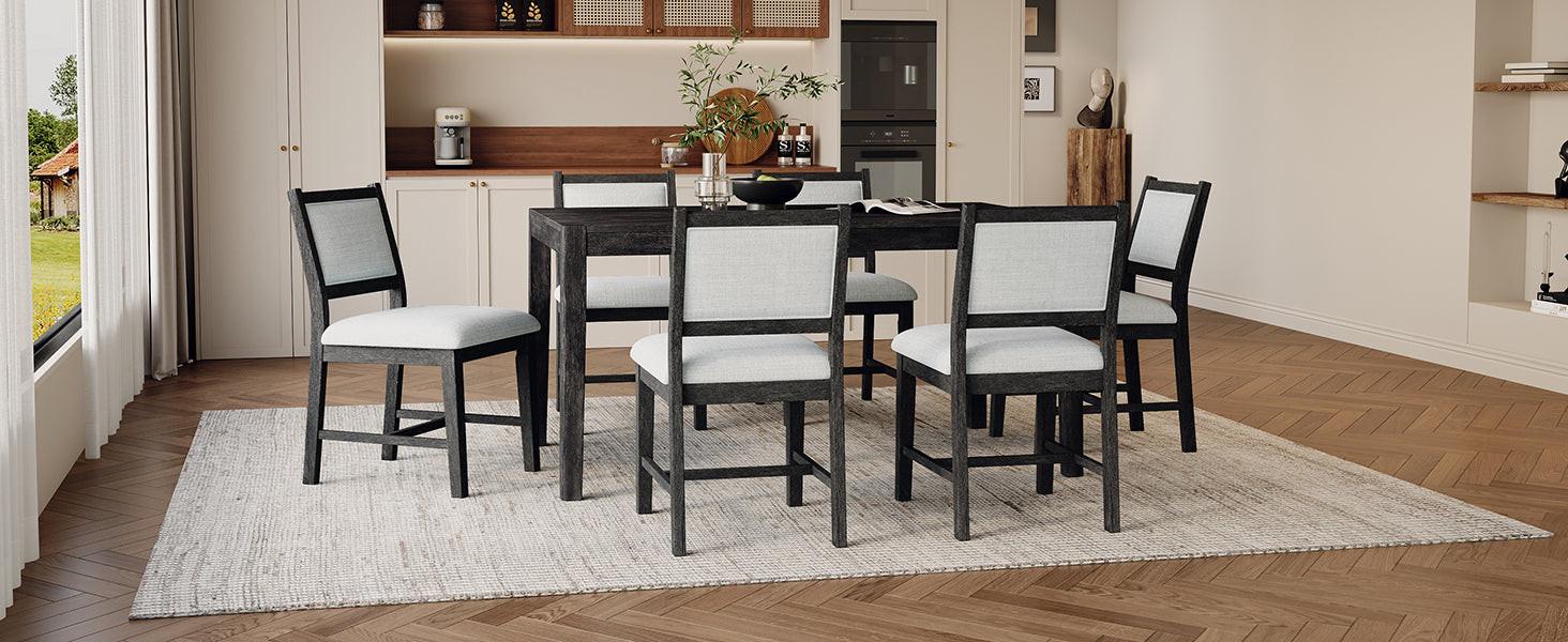 TREXM 7-Piece Retro Dining Table Set for 6, 1 Rectangular Wood Dining Table Set for 6 with Upholstered Chairs for Dining Room and Kitchen (Espresso)