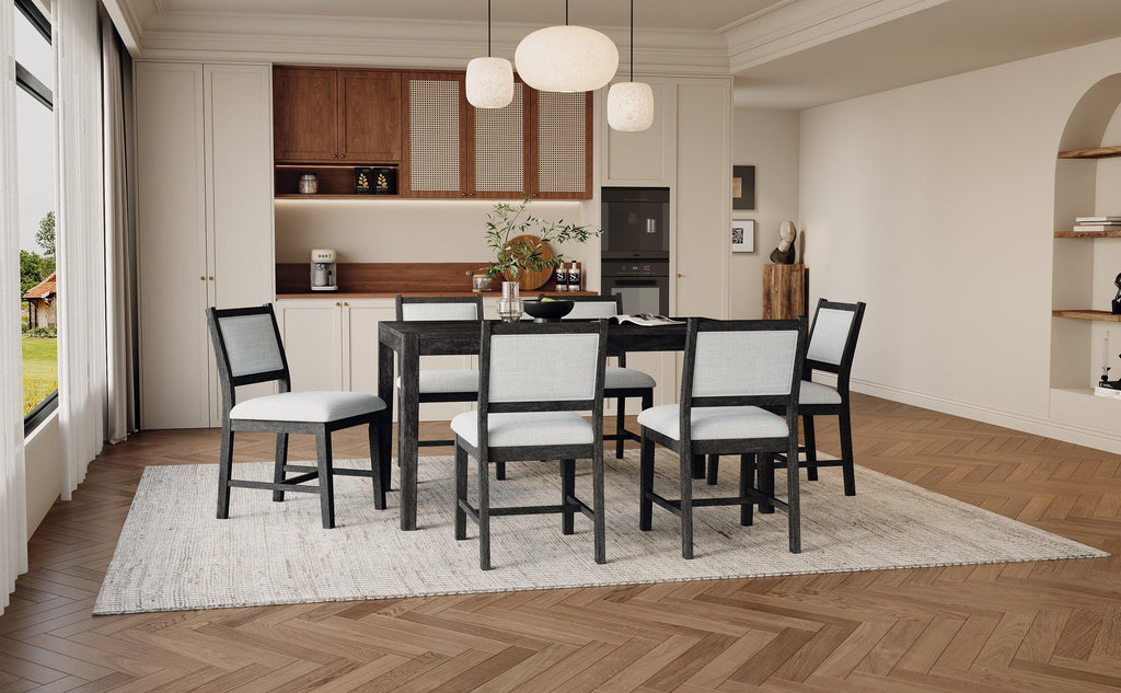 TREXM 7-Piece Retro Dining Table Set for 6, 1 Rectangular Wood Dining Table Set for 6 with Upholstered Chairs for Dining Room and Kitchen (Espresso)