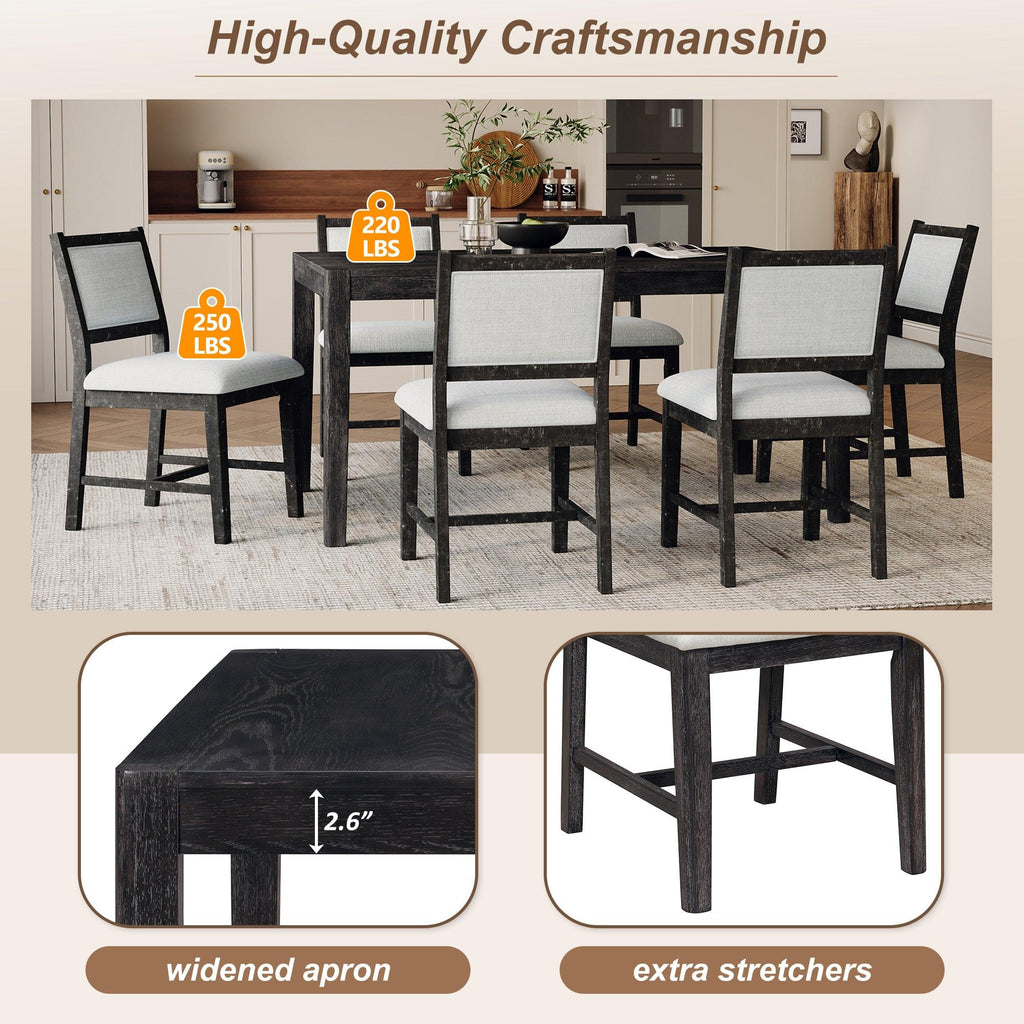 Espresso Retro 7-Piece Wood Dining Table Set for 6.