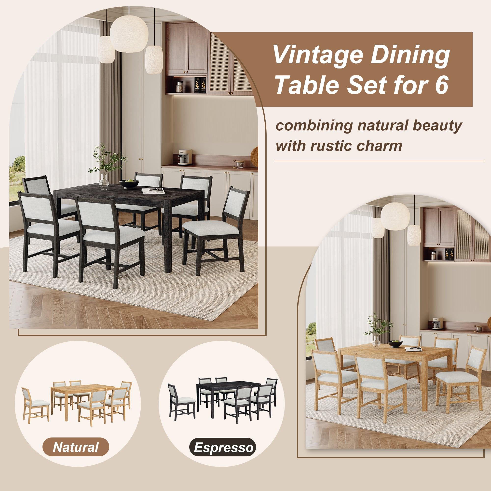 Espresso Retro 7-Piece Wood Dining Table Set for 6.