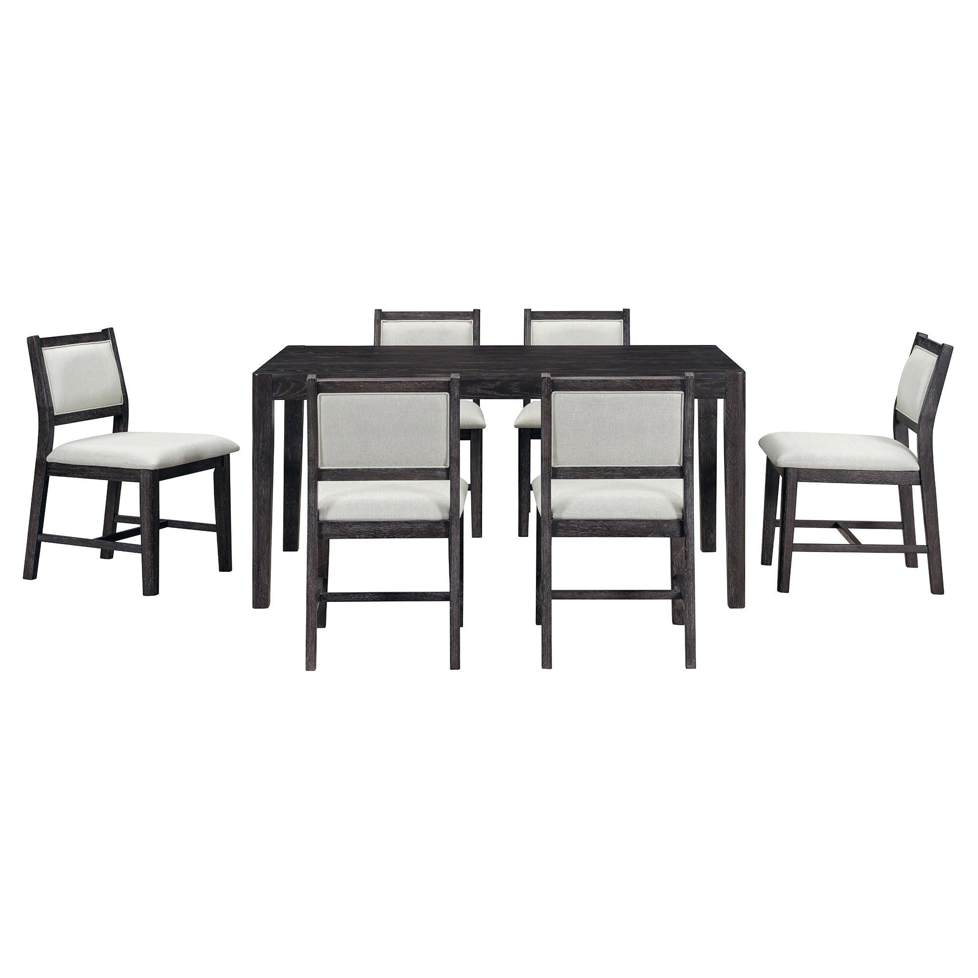 Espresso Retro 7-Piece Wood Dining Table Set for 6.